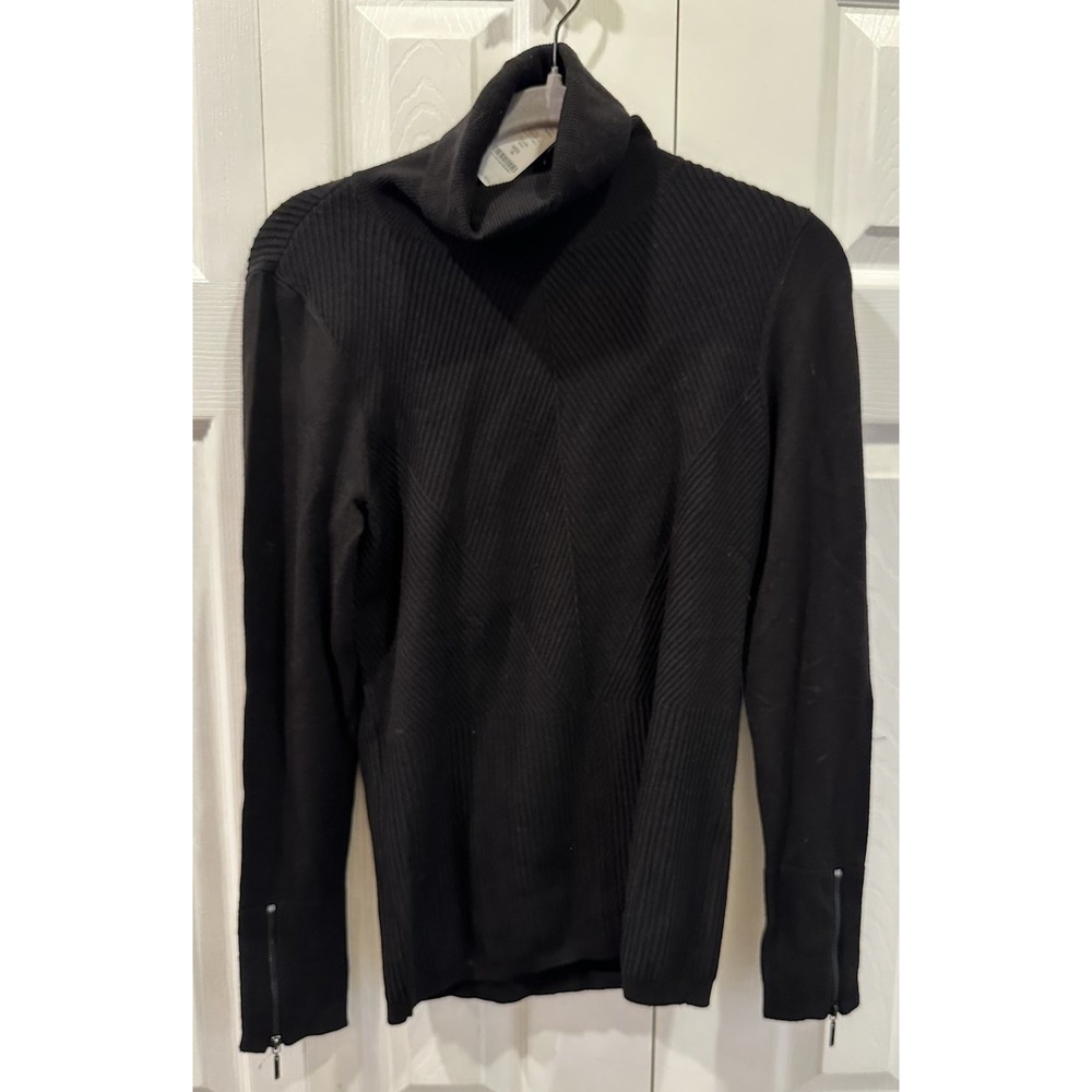 White House Black Market Zip Cuff T-neck Black NWT Size small